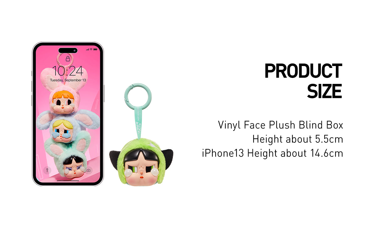 CRYBABY x Powerpuff Girls vinyl face plush scale reference