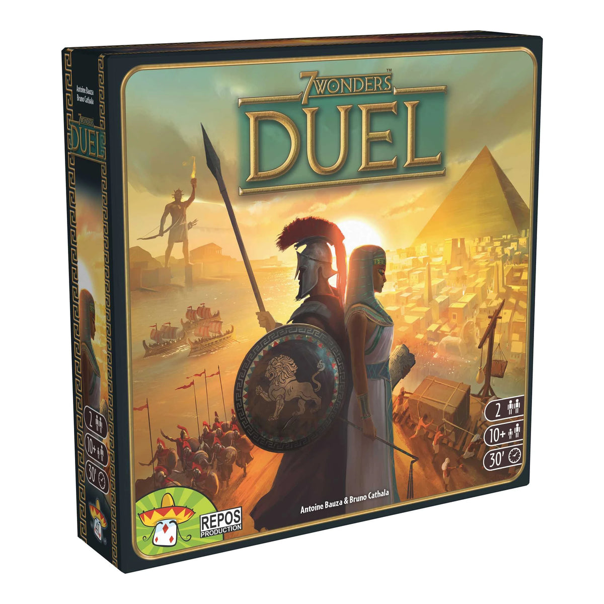 7 Wonders Duel two-player board game box, Repos Production civilisation card drafting game