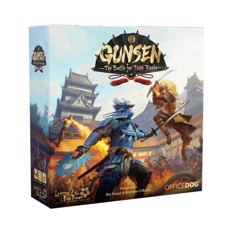 Gunsen The Battle for Toshi Ranbo board game box shown front right three quarter view