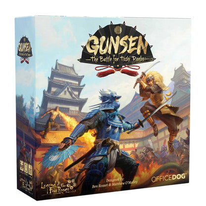 Gunsen The Battle for Toshi Ranbo board game box front, Legend of the Five Rings area control game by Office Dog