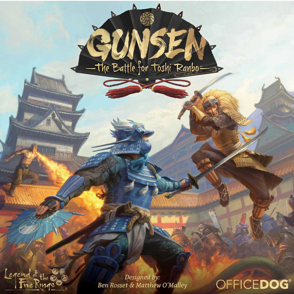 Gunsen The Battle for Toshi Ranbo board game box back showing components and player count