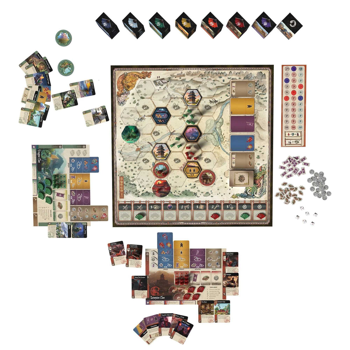 Gunsen The Battle for Toshi Ranbo main board showing Toshi Ranbo fortress and clan territories