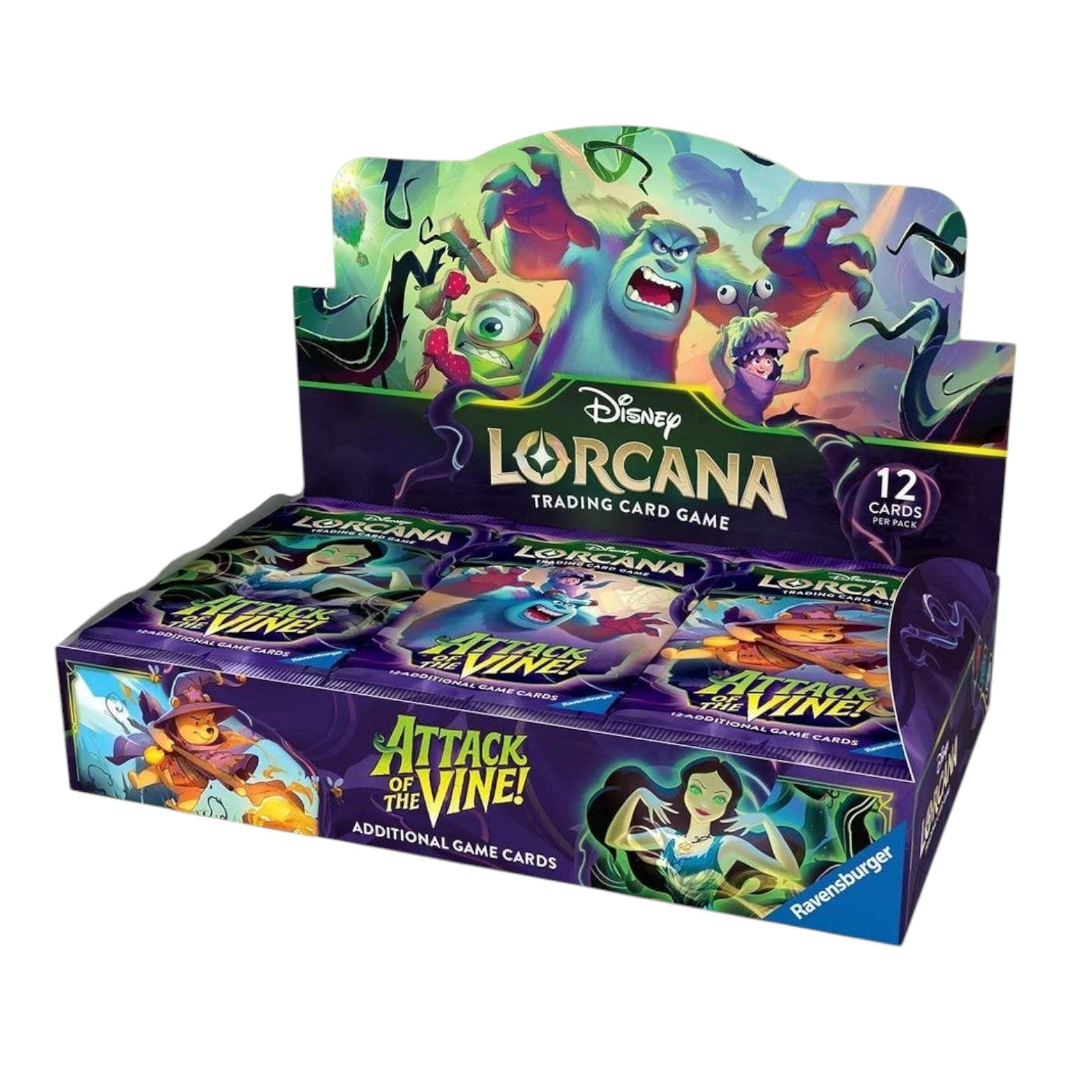 Disney Lorcana TCG Attack of the Vine booster display box containing 24 booster packs, featuring Set 13 vine-themed artwork