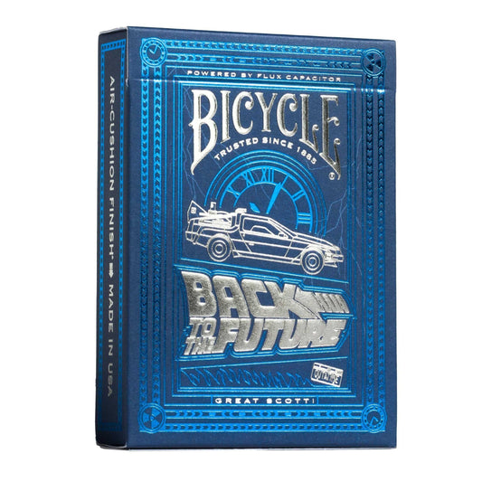 Bicycle Back to the Future playing cards deck box with time-travel artwork