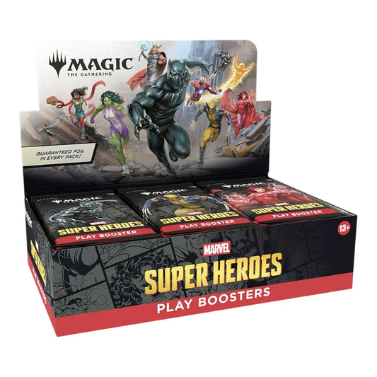Magic: The Gathering Marvel Super Heroes Play Booster Box, sealed 30-pack display front