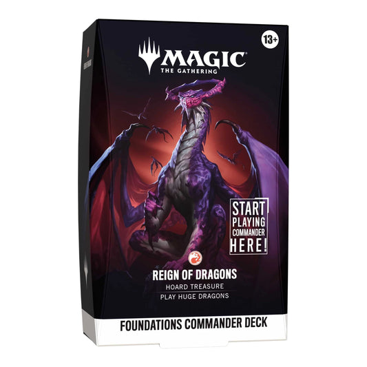 Magic: The Gathering Foundations Commander Deck Reign of Dragons box, mono-red Dragons, English edition