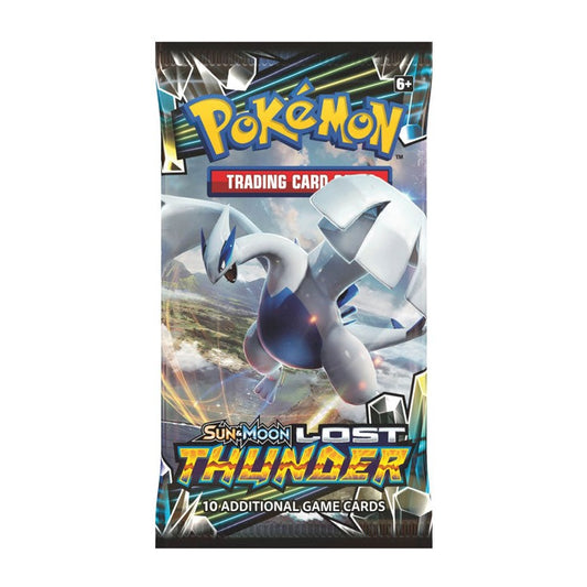 Sealed English Pokémon TCG Sun & Moon Lost Thunder booster pack, Lugia wrapper artwork