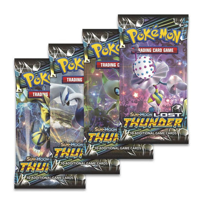All four Pokémon Sun & Moon Lost Thunder booster pack wrapper artworks together