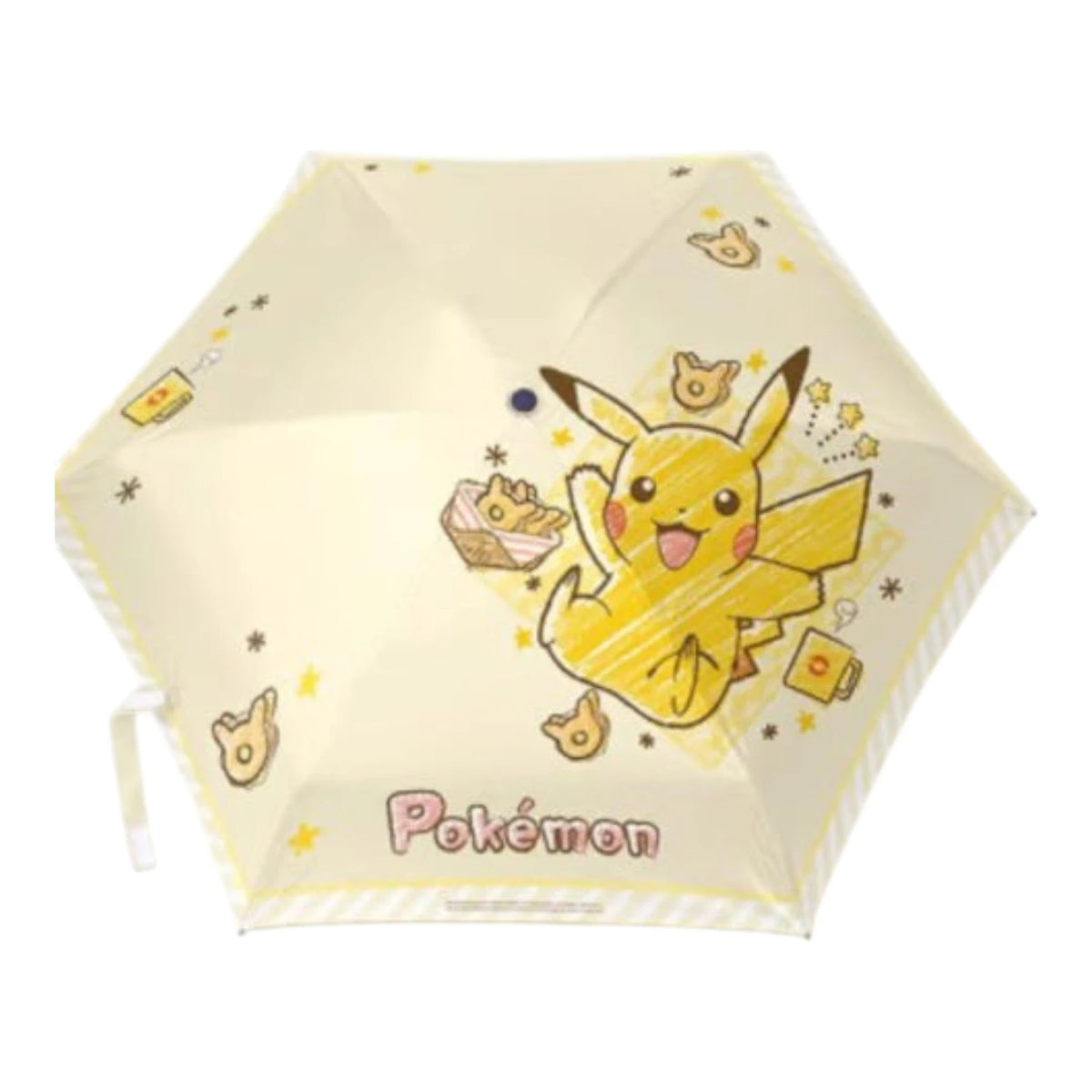 Pokémon Pikachu and Donuts Umbrella, foldable umbrella opened to show the donut print