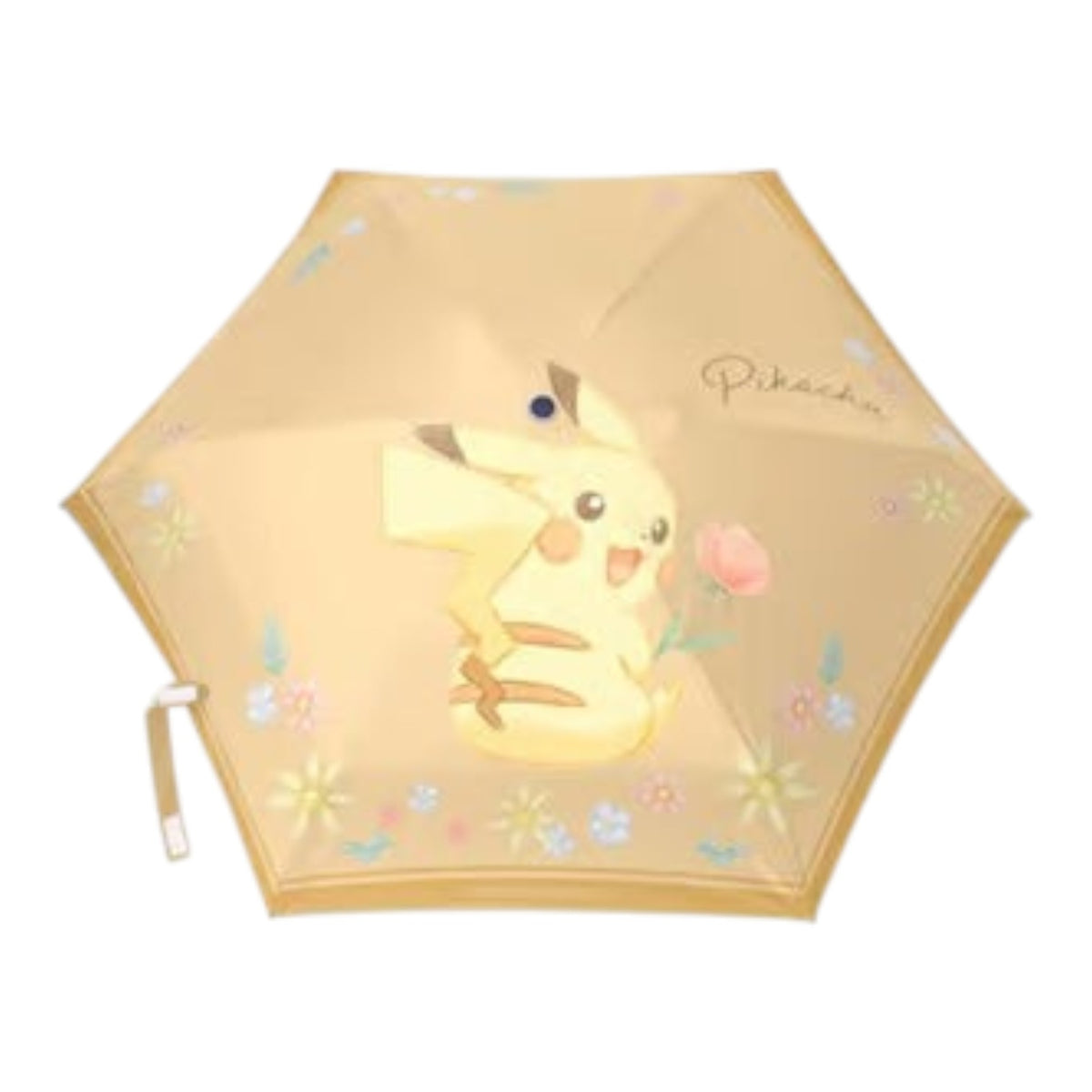 Pokémon Pikachu and Flowers Umbrella, foldable umbrella opened to show the floral print