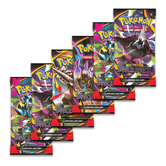 Six Pokémon TCG Mega Evolution Pitch Black booster packs, English sealed bundle