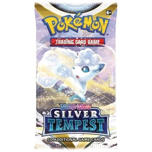 Pokémon Silver Tempest English booster pack, Alolan Vulpix artwork, factory sealed