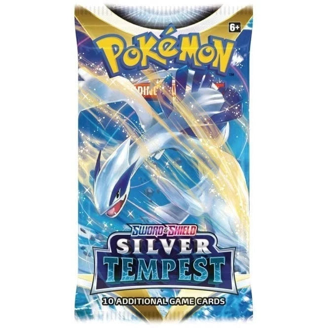 Silver Tempest SWSH12 booster pack, Lugia artwork, sealed English 10-card pack
