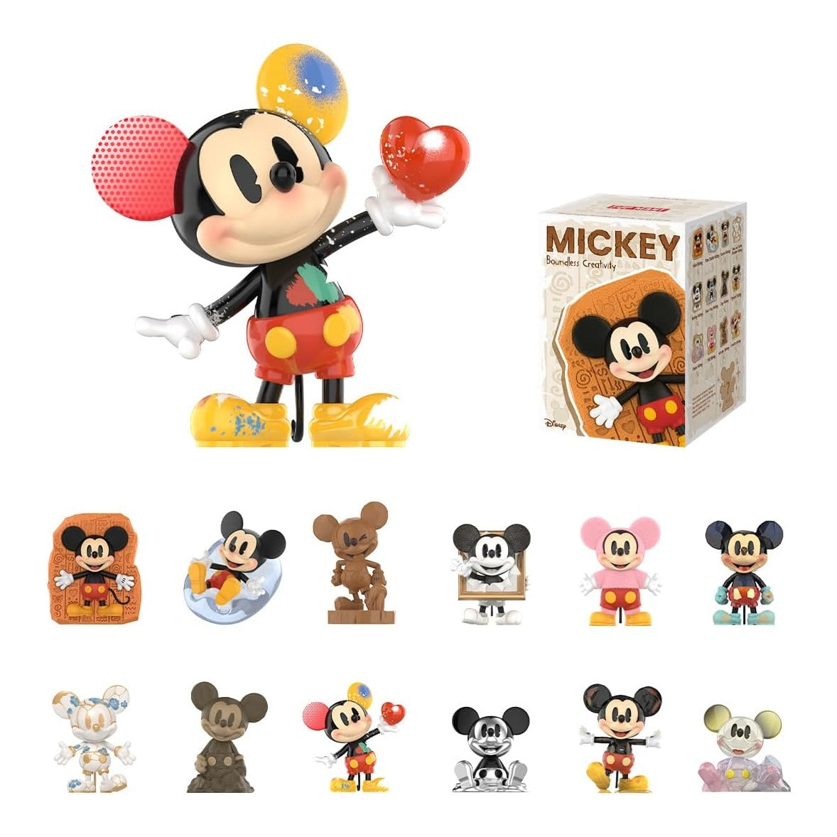 POP MART Disney Mickey Boundless Creativity Series blind box with chart of every figure design