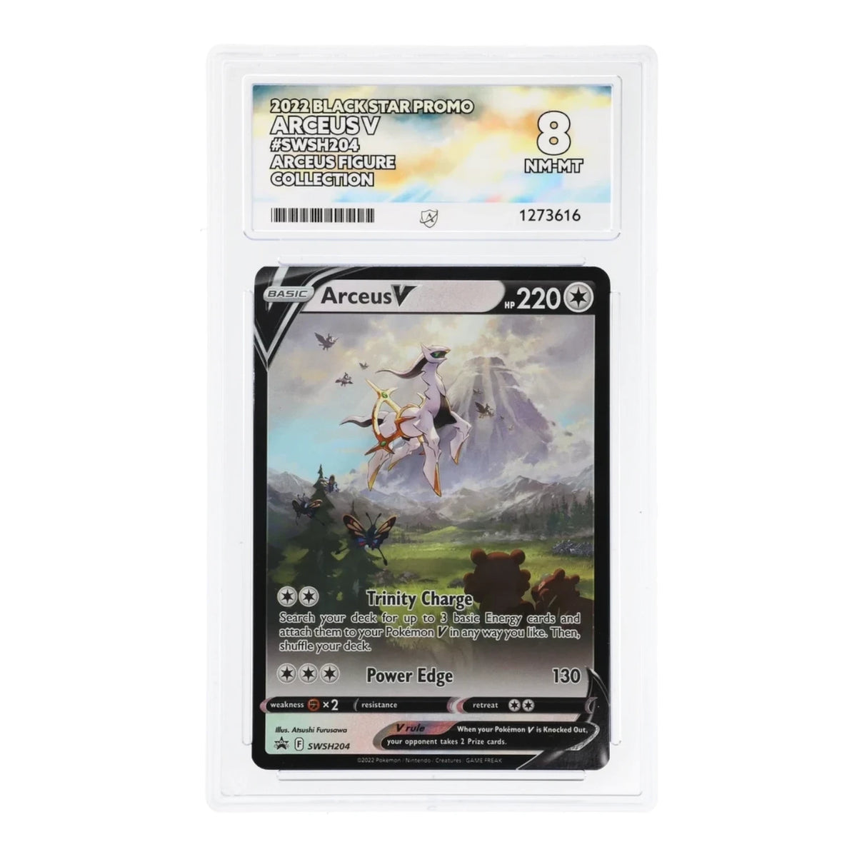 RichRevived graded Arceus V SWSH204 Black Star Promo Pokemon card in an ACE 8 NM-MT protective slab