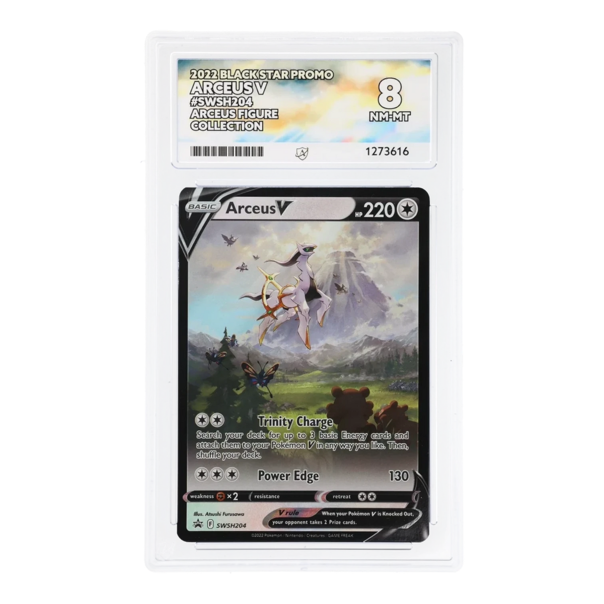 RichRevived graded Arceus V SWSH204 Black Star Promo Pokemon card in an ACE 8 NM-MT protective slab