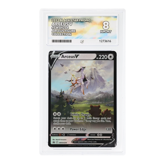 RichRevived graded Arceus V SWSH204 Black Star Promo Pokemon card in an ACE 8 NM-MT protective slab
