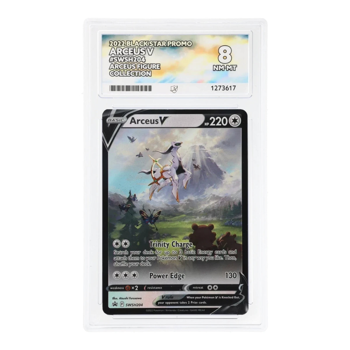 RichRevived graded Arceus V SWSH204 Black Star Promo card in an ACE 8 NM-MT protective slab