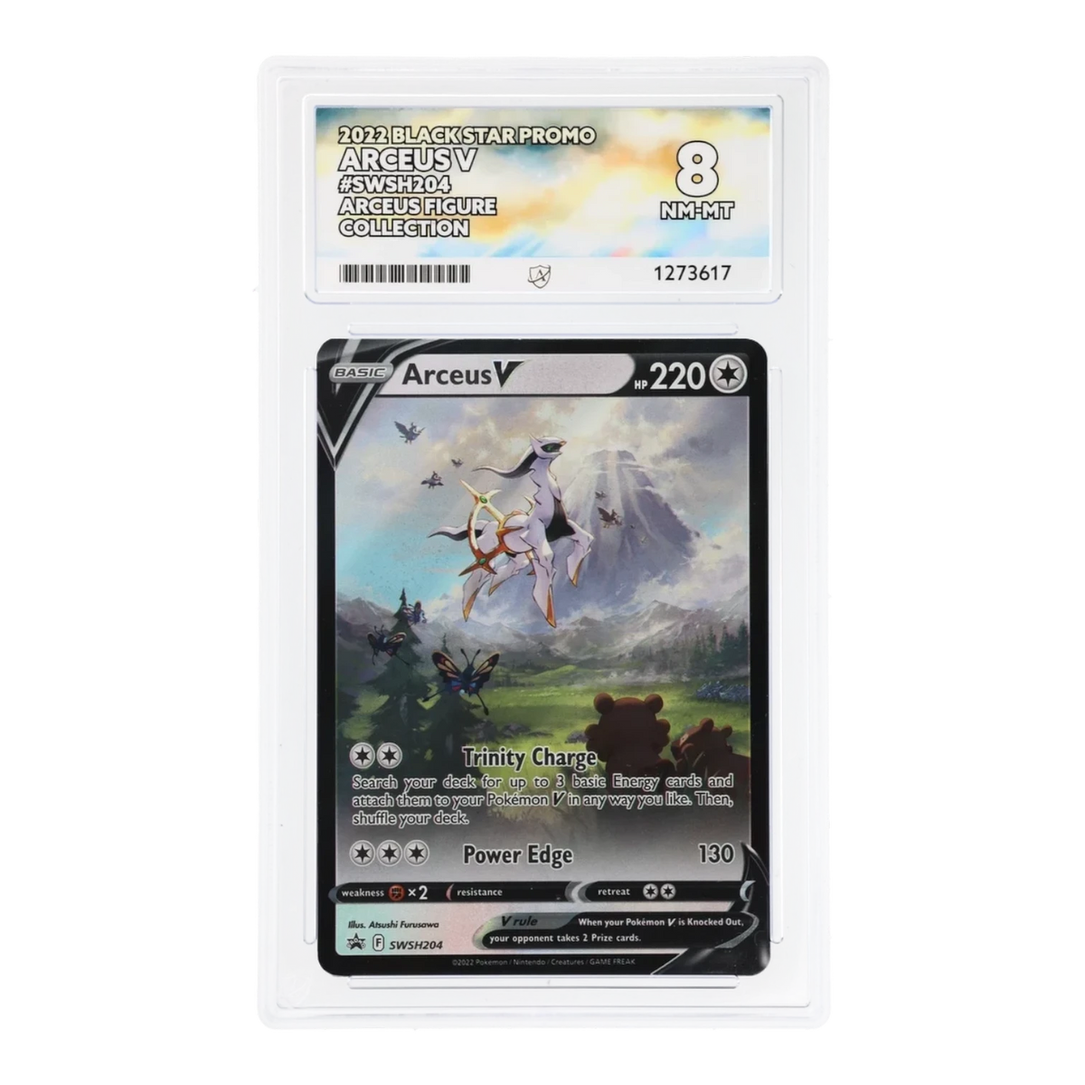 RichRevived graded Arceus V SWSH204 Black Star Promo card in an ACE 8 NM-MT protective slab