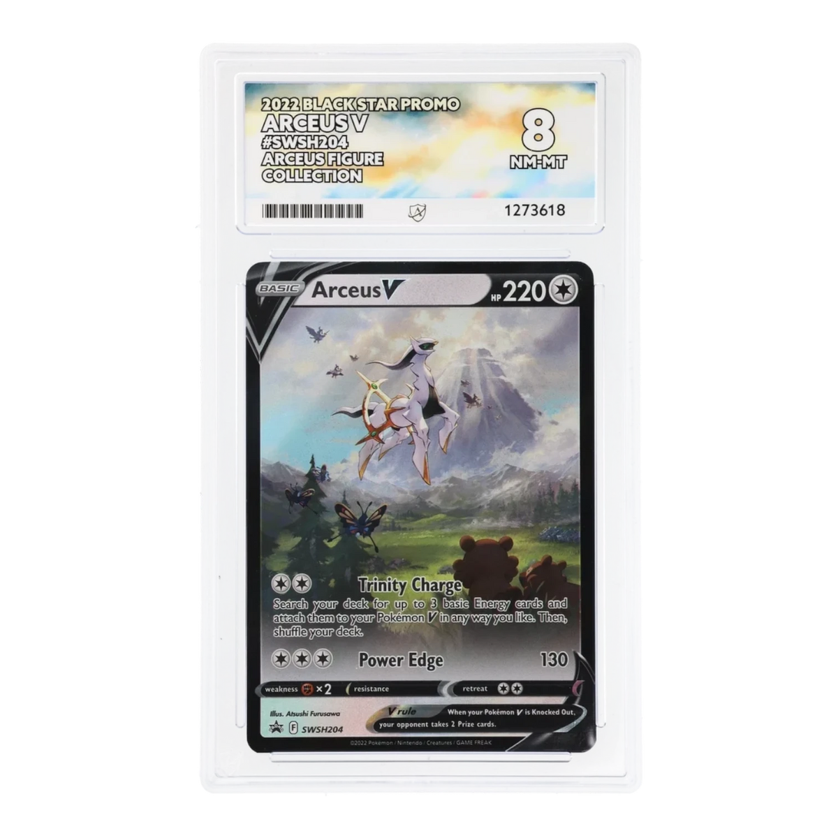 RichRevived graded Arceus V SWSH204 Black Star Promo card in an ACE 8 NM-MT protective slab
