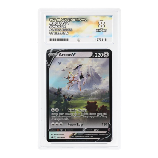 RichRevived graded Arceus V SWSH204 Black Star Promo card in an ACE 8 NM-MT protective slab