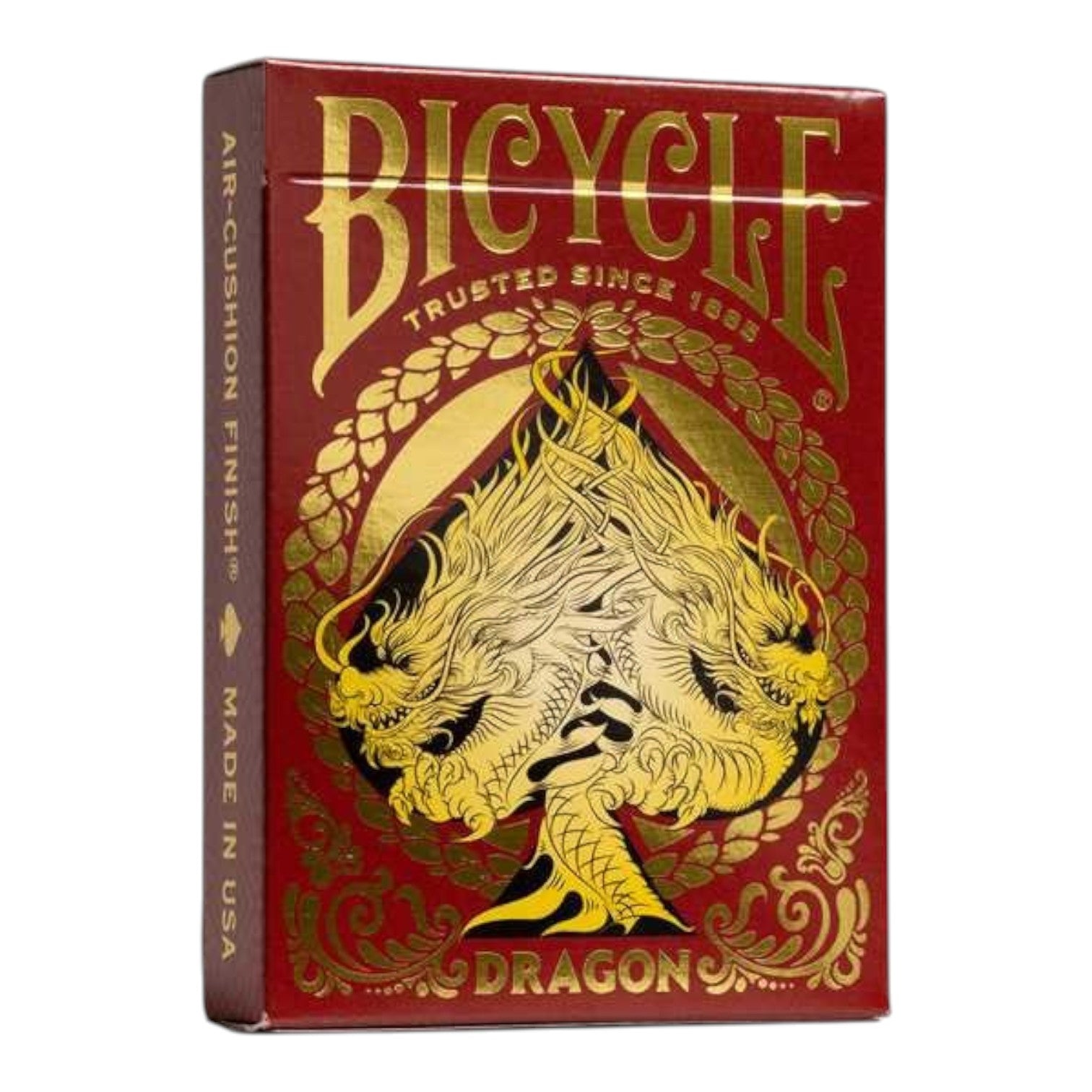 RichRevived Bicycle Red Dragon playing cards deck featuring a gold foil dragon design on a crimson red box