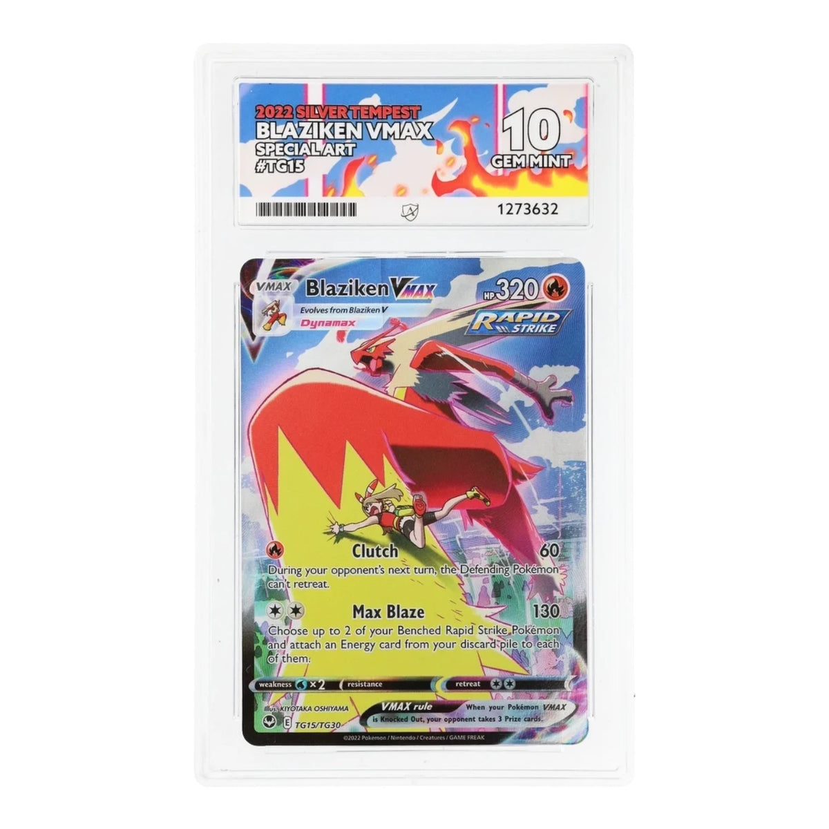 RichRevived Blaziken VMAX TG15 Silver Tempest special art Pokémon card in an ACE 10 Gem Mint graded slab