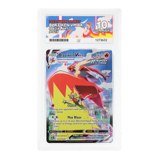 RichRevived Blaziken VMAX TG15 Silver Tempest special art Pokémon card in an ACE 10 Gem Mint graded slab