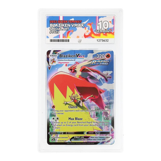 RichRevived Blaziken VMAX TG15 Silver Tempest special art Pokémon card in an ACE 10 Gem Mint graded slab