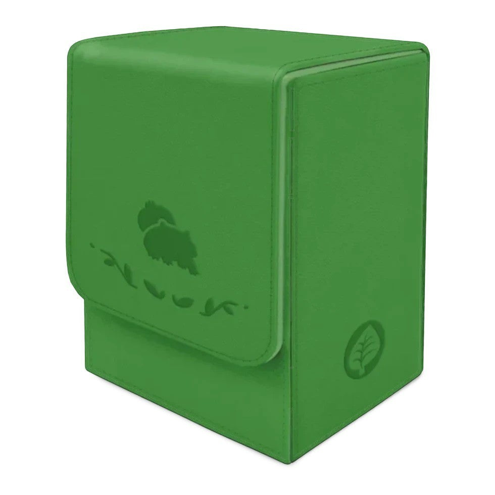 RichRevived green Bulbasaur-themed Pokémon TCG card storage box with magnetic flap and leaf emblem
