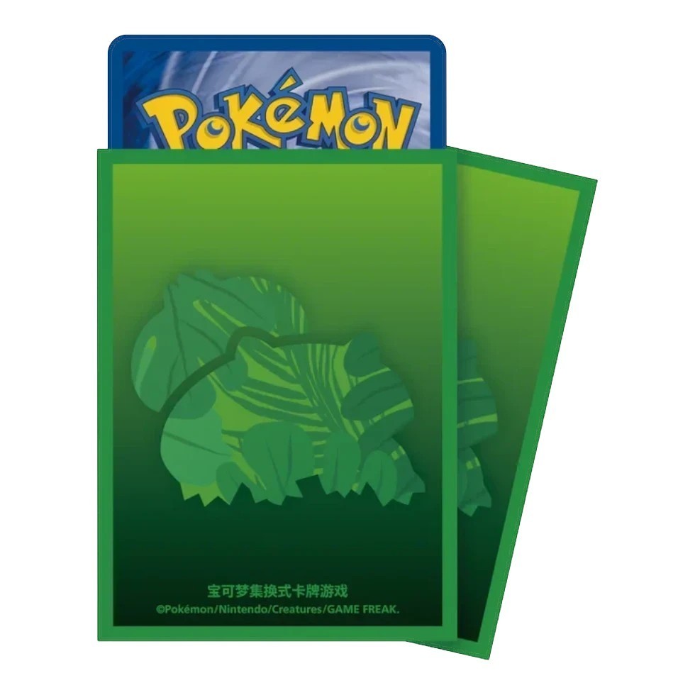 RichRevived green Bulbasaur themed card sleeves for Pokémon TCG 151 collection with official branding