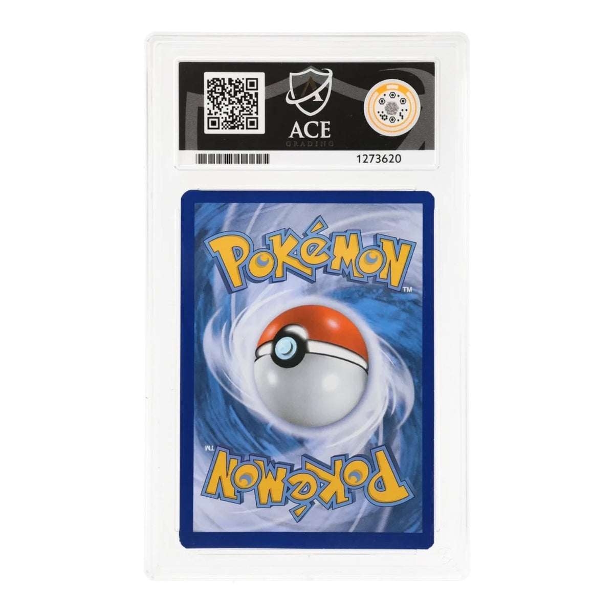 RichRevived graded Charizard 11/108 Evolutions holo Pokemon card in ACE 8 slab, back view showing blue card design