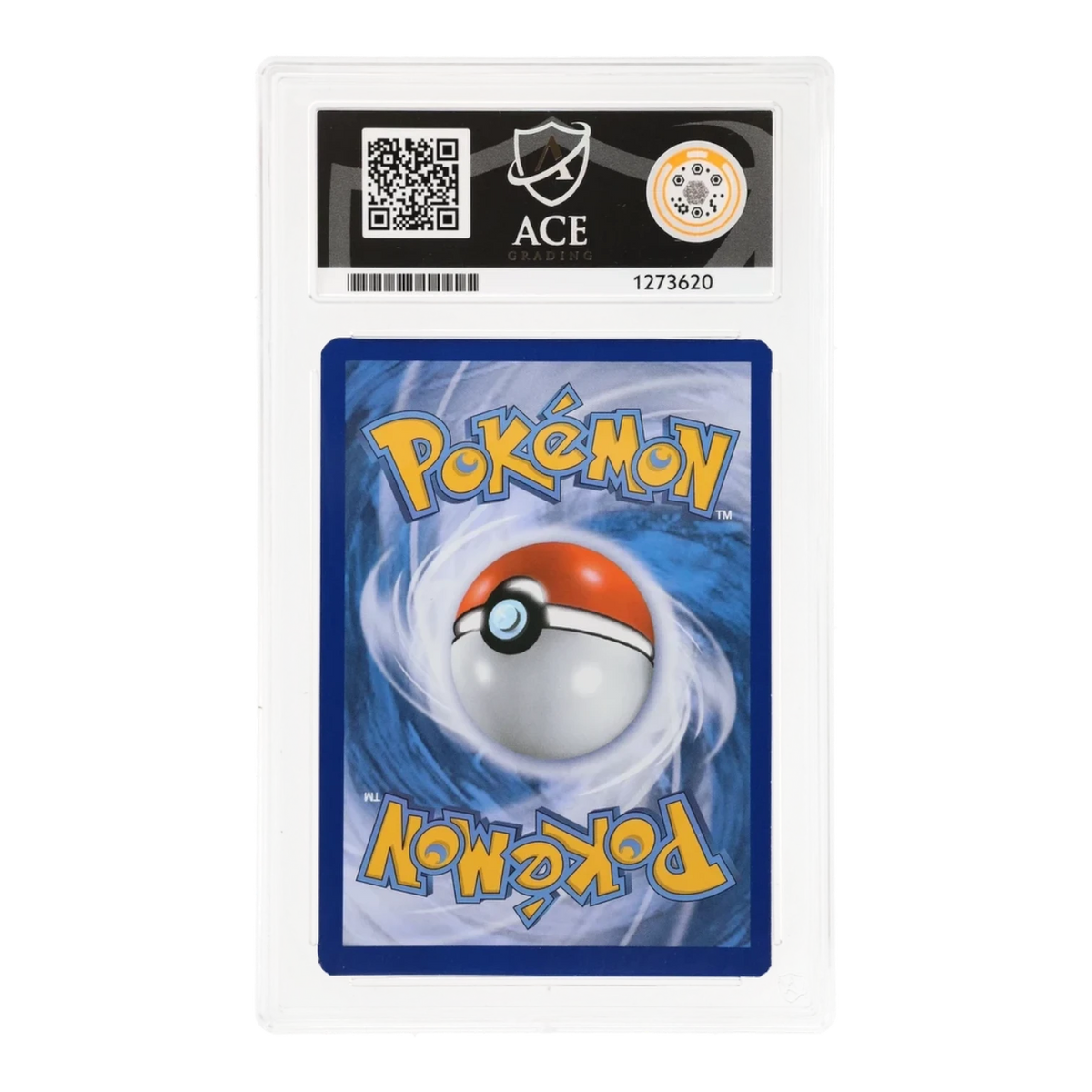 RichRevived graded Charizard 11/108 Evolutions holo Pokemon card in ACE 8 slab, back view showing blue card design