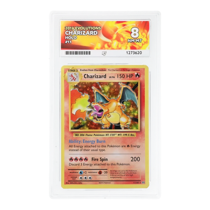 RichRevived Charizard 11/108 Holo 2016 Evolutions Pokemon card graded ACE 8 NM-MT in a protective plastic slab