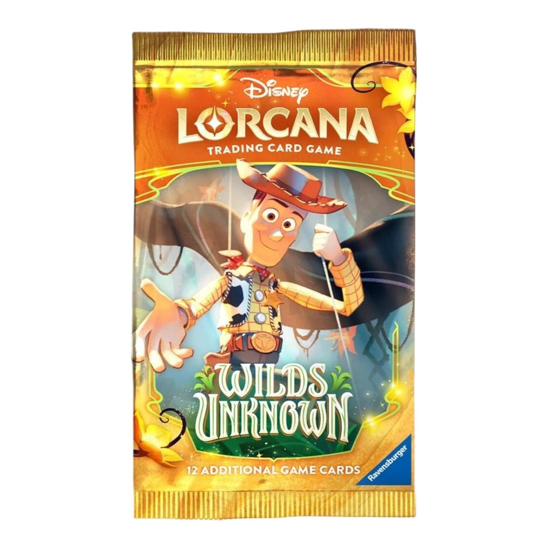 Disney Lorcana Wilds Unknown sealed booster pack, Woody wrapper, 12 English cards