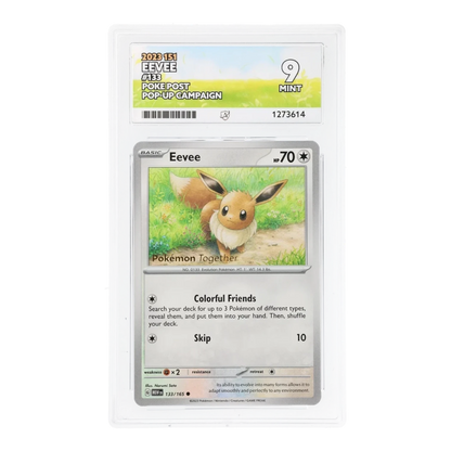 RichRevived Eevee 133/165 Pokemon card from 2023 151 set, graded ACE 9 Mint in a protective plastic slab.