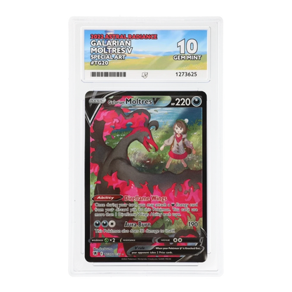 RichRevived Galarian Moltres V TG20 special art Pokemon card in an ACE 10 Gem Mint graded protective slab