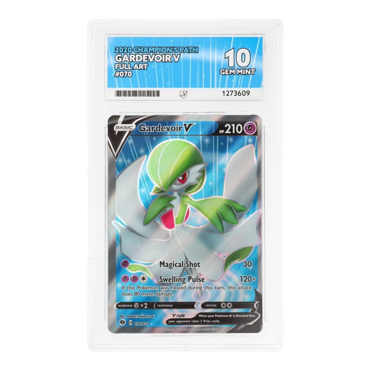 RichRevived graded Gardevoir V full art Pokemon card from Champion's Path in an ACE 10 Gem Mint protective slab.