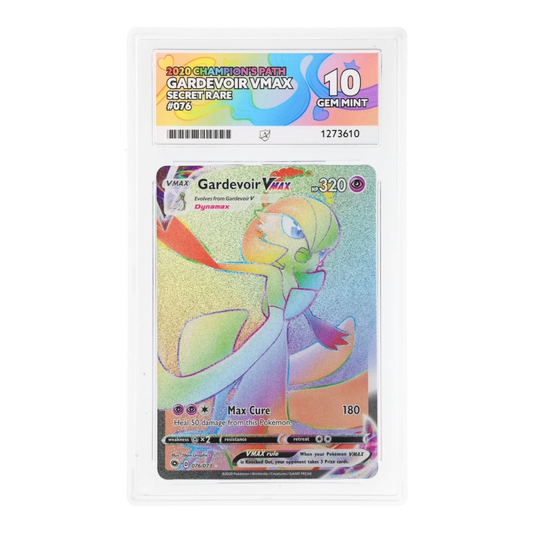 RichRevived Gardevoir VMAX 076/073 Secret Rare Pokémon card from Champion's Path, graded ACE 10 Gem Mint in a slab.