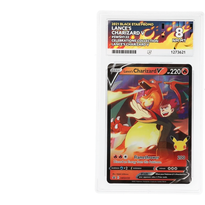 RichRevived graded Lance's Charizard V SWSH133 Black Star Promo Pokemon card in an ACE 8 NM-MT protective slab