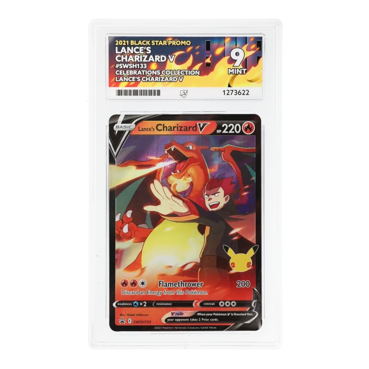 RichRevived graded Lance's Charizard V SWSH133 Black Star Promo card in an ACE 9 Mint slab