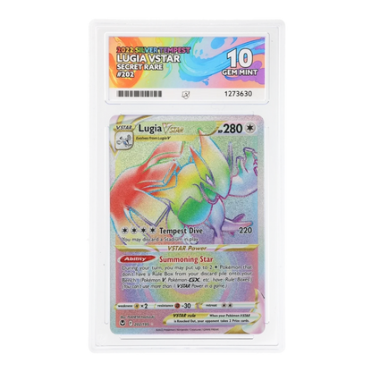 RichRevived graded Lugia VSTAR 202/195 Secret Rare card from Silver Tempest in an ACE 10 Gem Mint slab