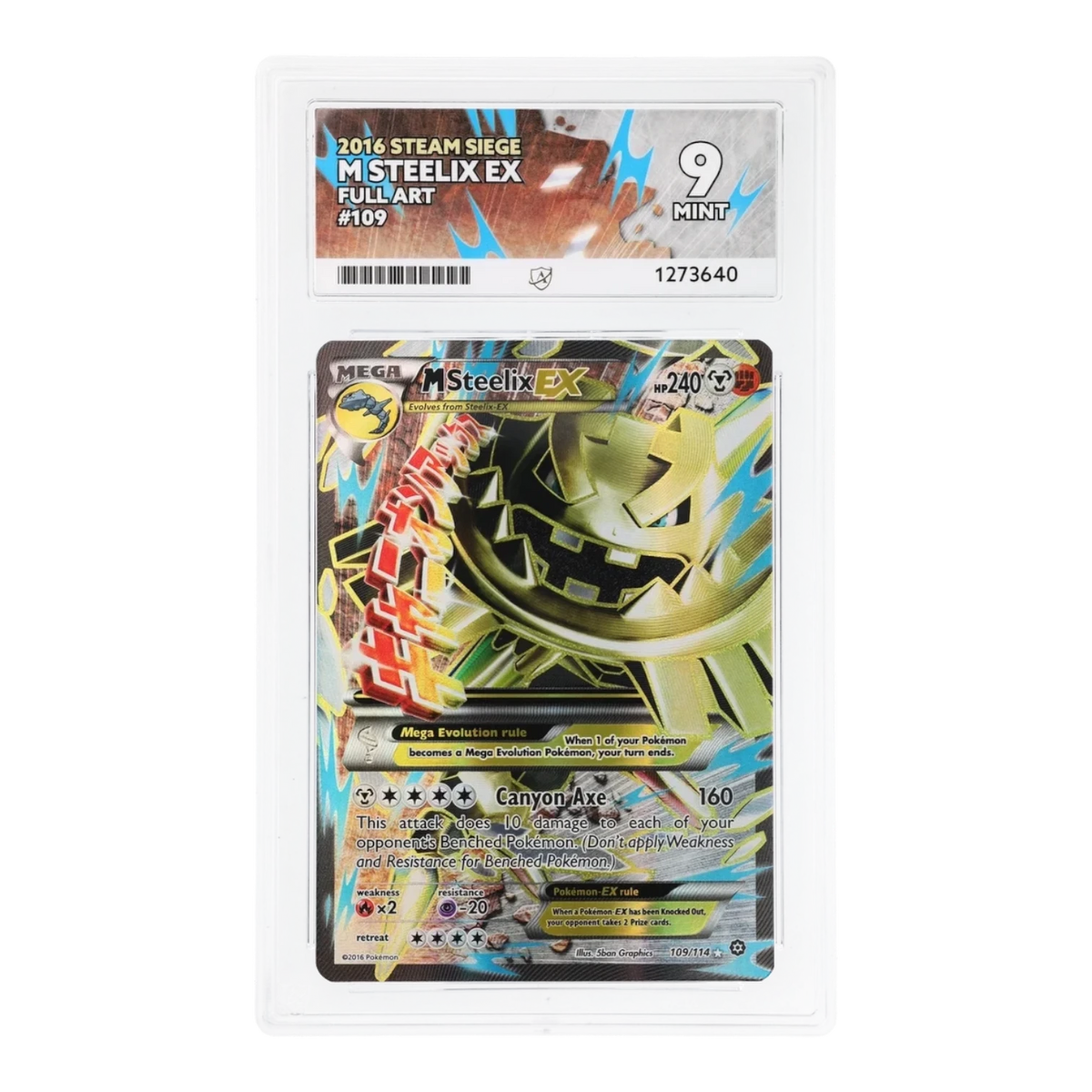 RichRevived M Steelix EX 109/114 Full Art Steam Siege Pokemon card graded ACE 9 Mint in a protective slab