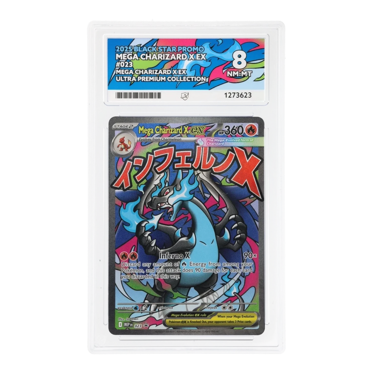 RichRevived graded Mega Charizard X ex 023 Black Star Promo card in an ACE 8 NM-MT protective slab