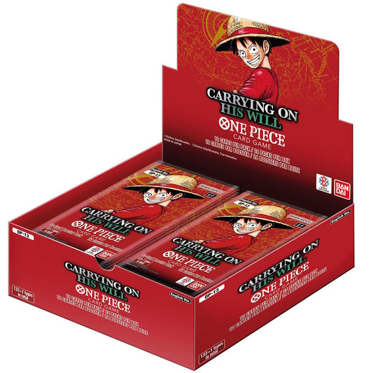 Card game packaging featuring a character from 'One Piece' with red and white design.