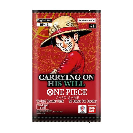 One Piece Card Game OP-13 Carrying on His Will – English booster pack, official white background product image.