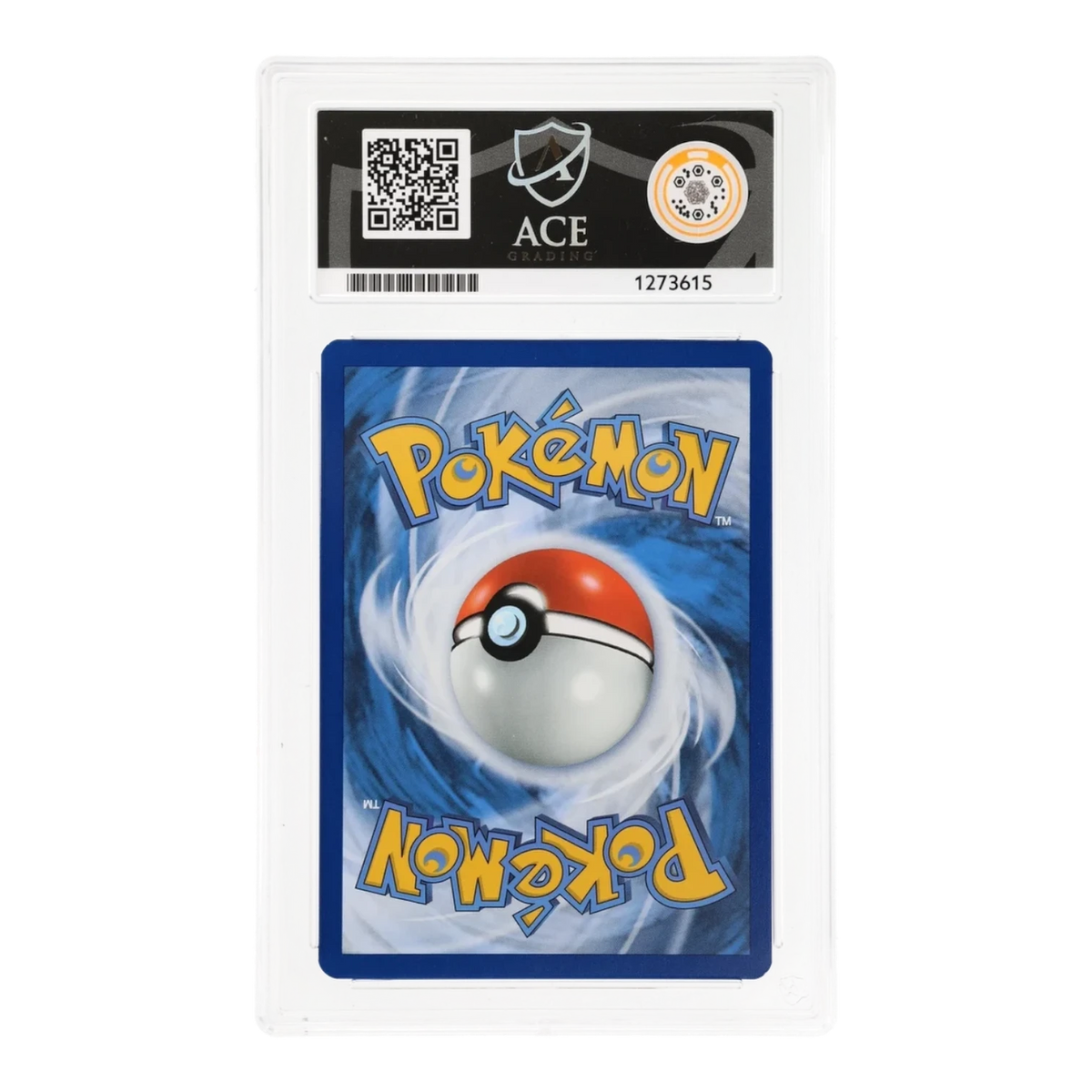 RichRevived ACE 7 graded Pikachu 025/165 Pokemon card from the 151 set, back view of the protective slab.