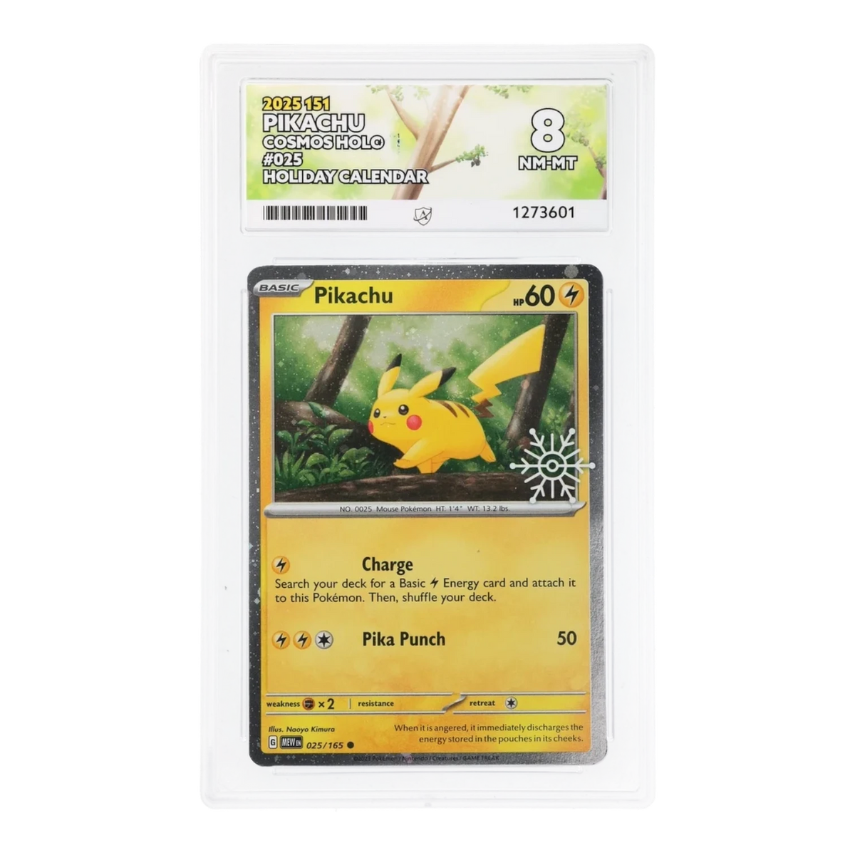 RichRevived graded Pikachu 025/165 Cosmos Holo card from 151 Holiday Calendar in ACE 8 NM-MT slab