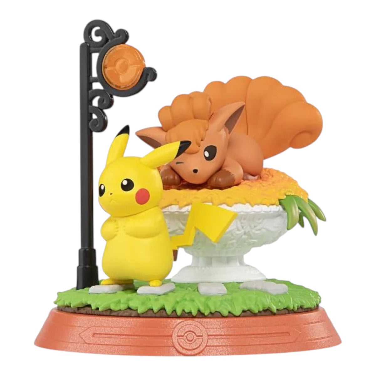 RichRevived Pokémon Pikachu and Vulpix blind box figure set featuring a street lamp and grassy base display