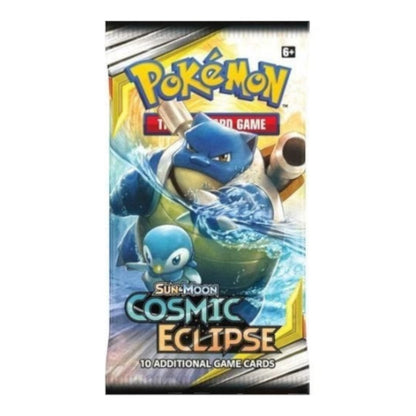 RichRevived Pokémon TCG Cosmic Eclipse booster pack featuring Blastoise and Piplup artwork with 10 game cards